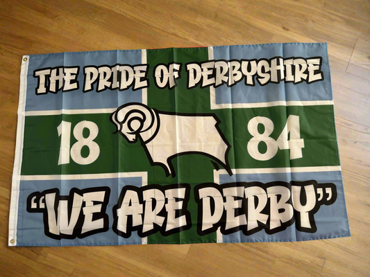 Derby County FC Flag 5x3FT - PRIDE OF DERBYSHIRE - OwnGoal