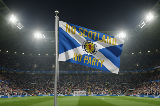 No Scotland No Party Flag on pole in stadium