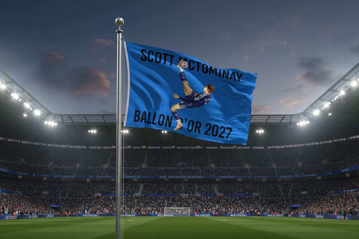 McTominay Ballon d'Or 2027 Flag on pole in stadium
