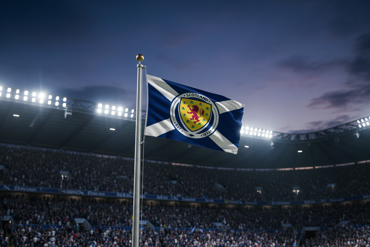 Scotland Crest Flag on pole in stadium