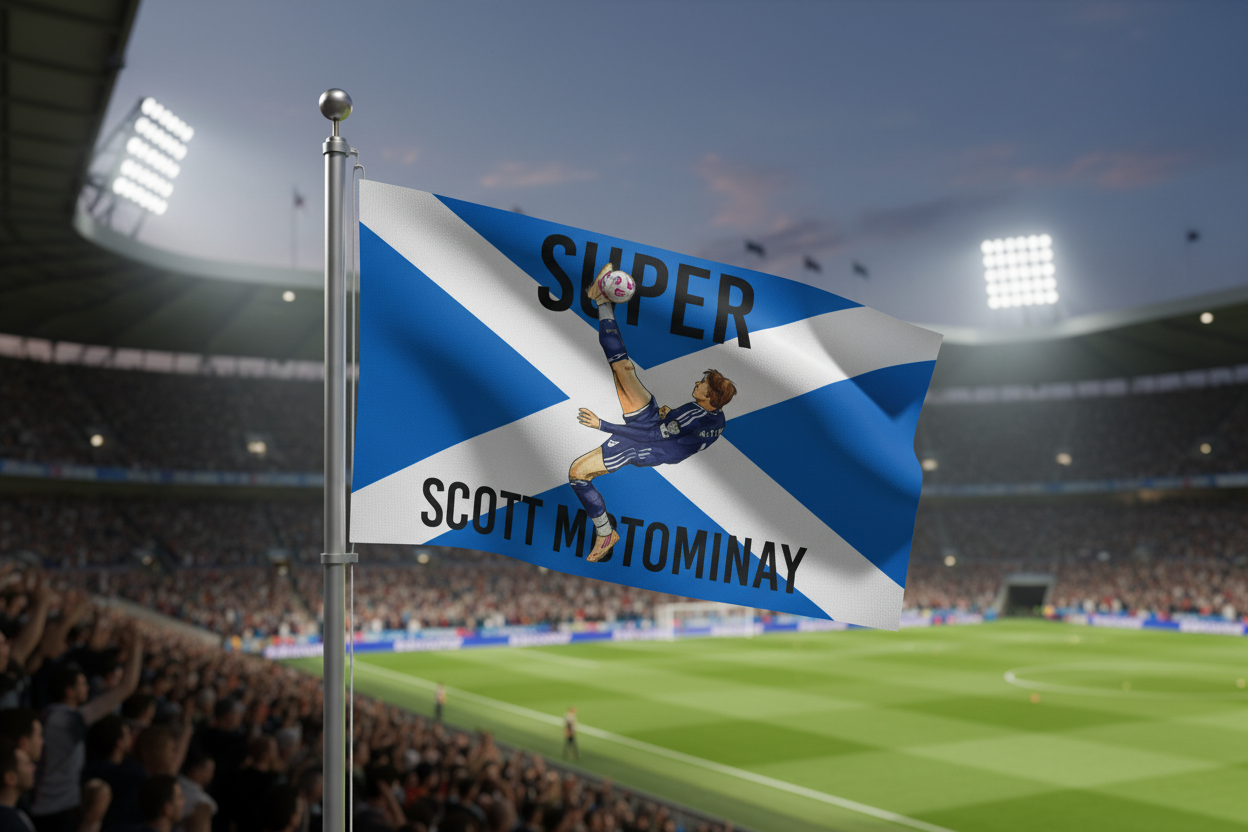 Super Scott McTominay Flag on pole in stadium